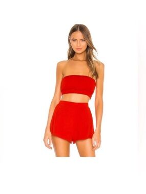 Superdown Gia Short Set two piece Red Strapless Tube Top & Shorts